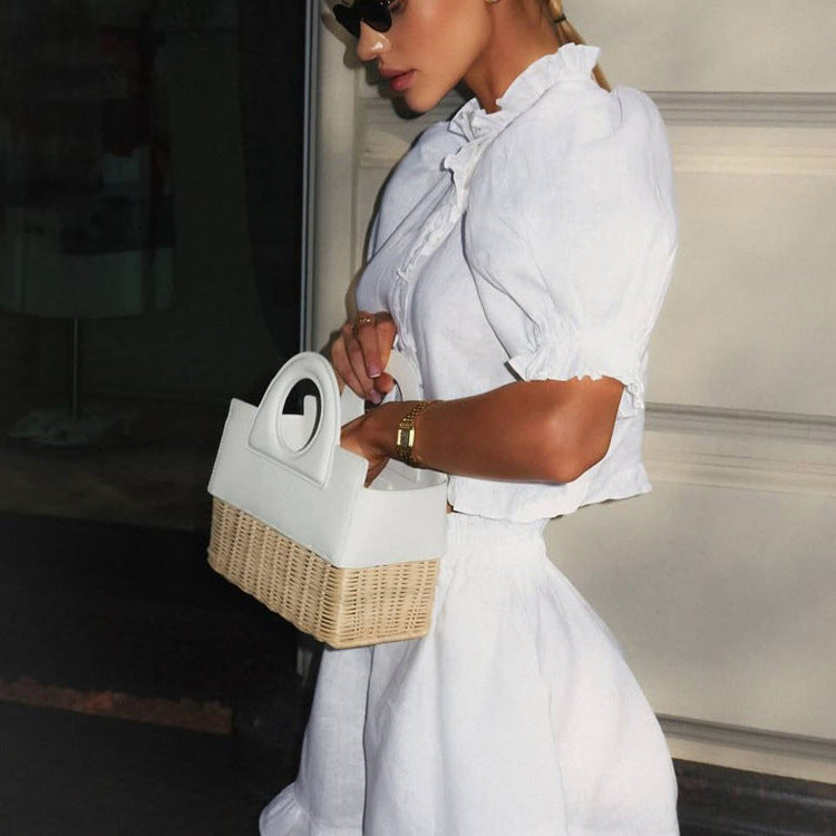 Ruffled Linen-Blend Blouse & Shorts Set