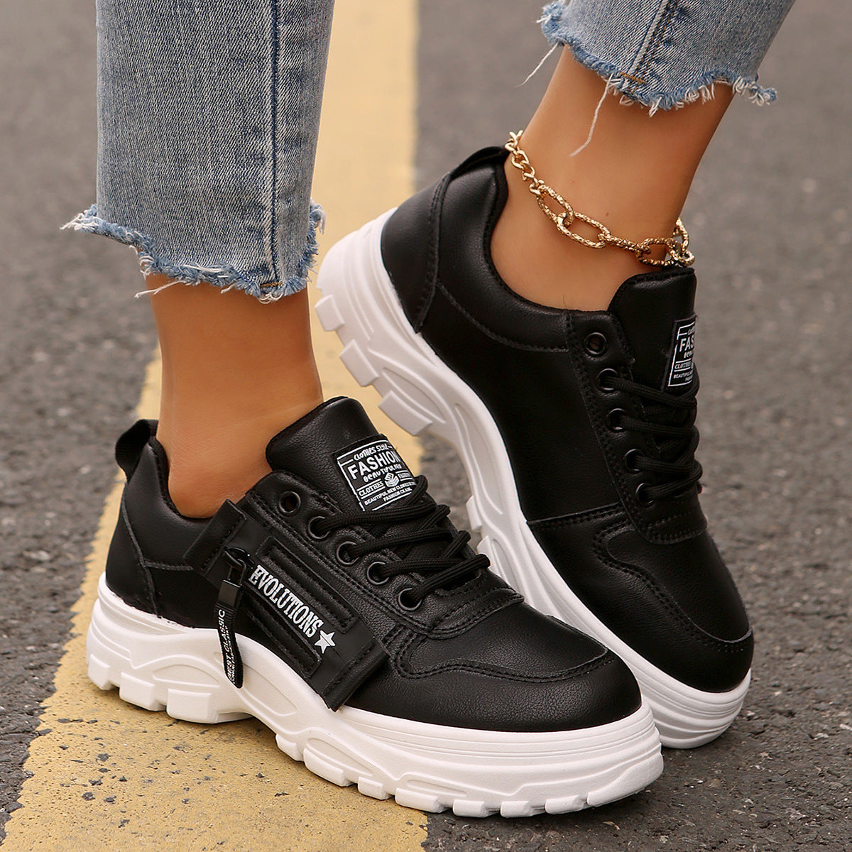 The Side-Zip Lace-Up Sneaker - Thick-Sole