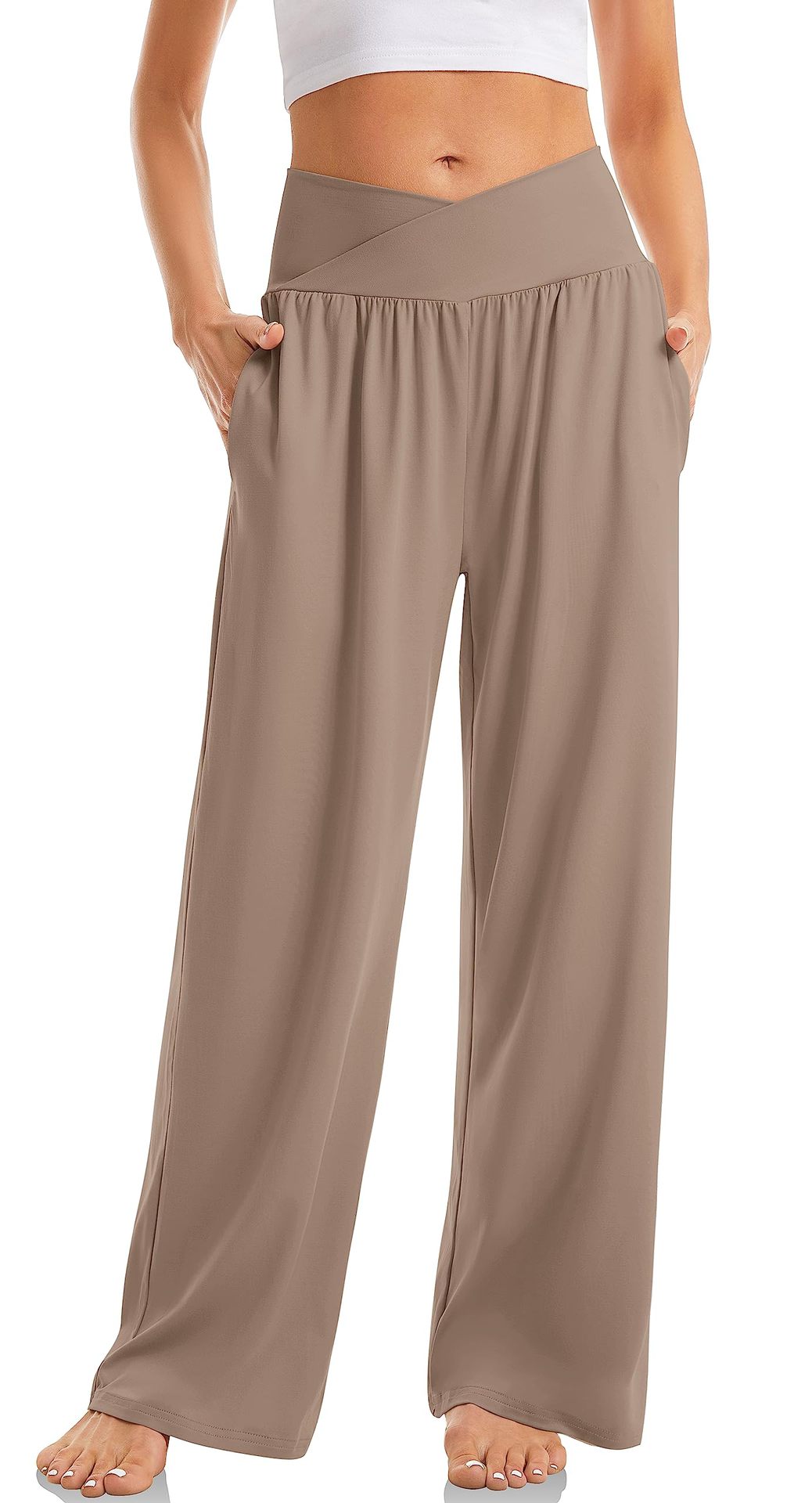 Cross-Waist Wide-Leg Trousers