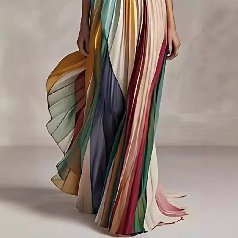 Striped Tube Pleated Maxi Dress