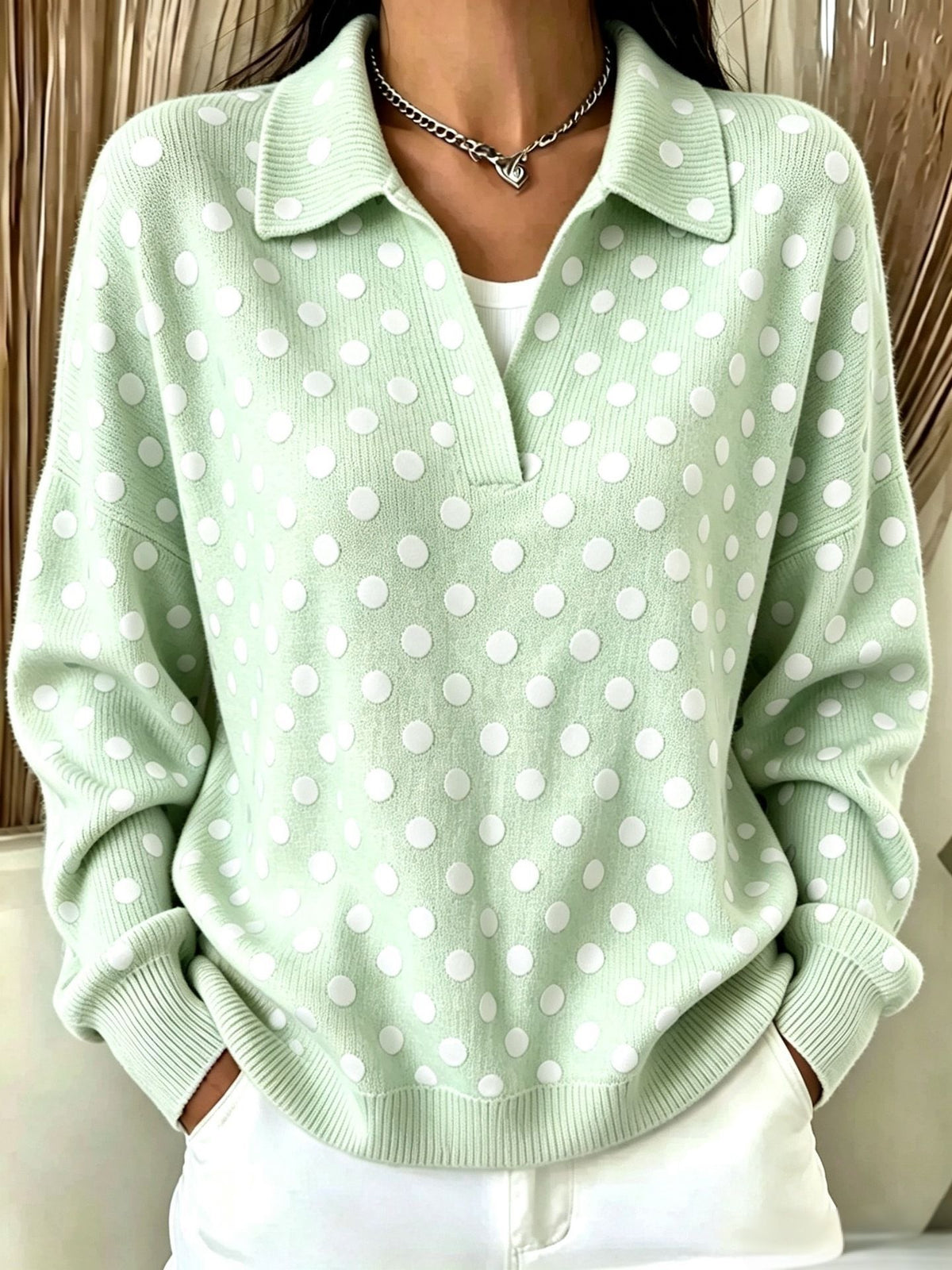 The Polka Dot Polo Knit Sweater - Relaxed Pullover