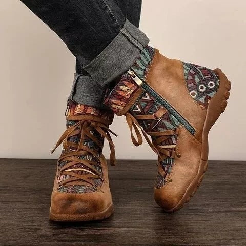 Round-Toe Flat Ankle Boots