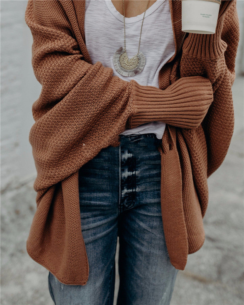 Batwing-Sleeve Off-Shoulder Knit Cardigan