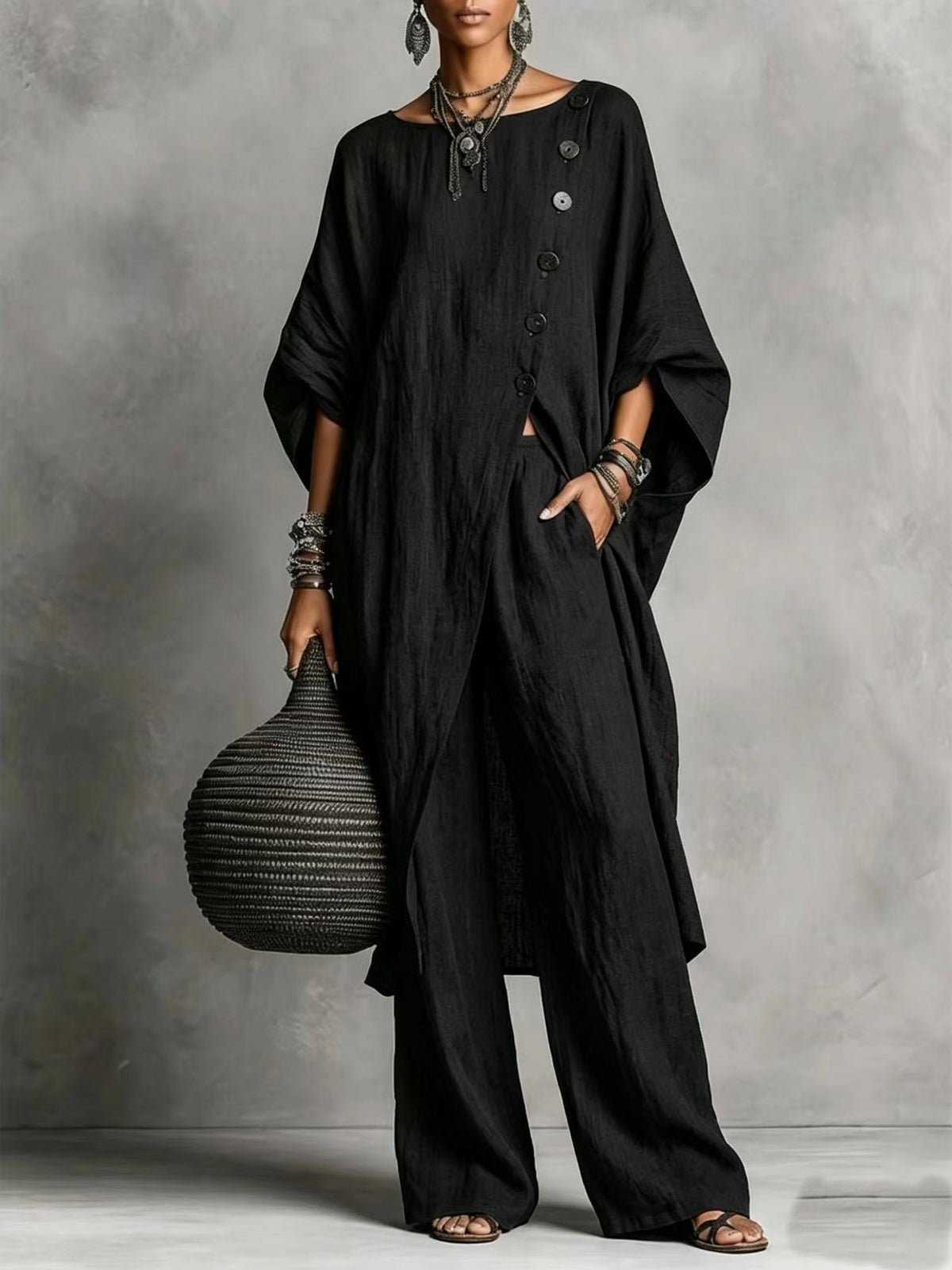 Irregular Drop-Shoulder Shirt Set