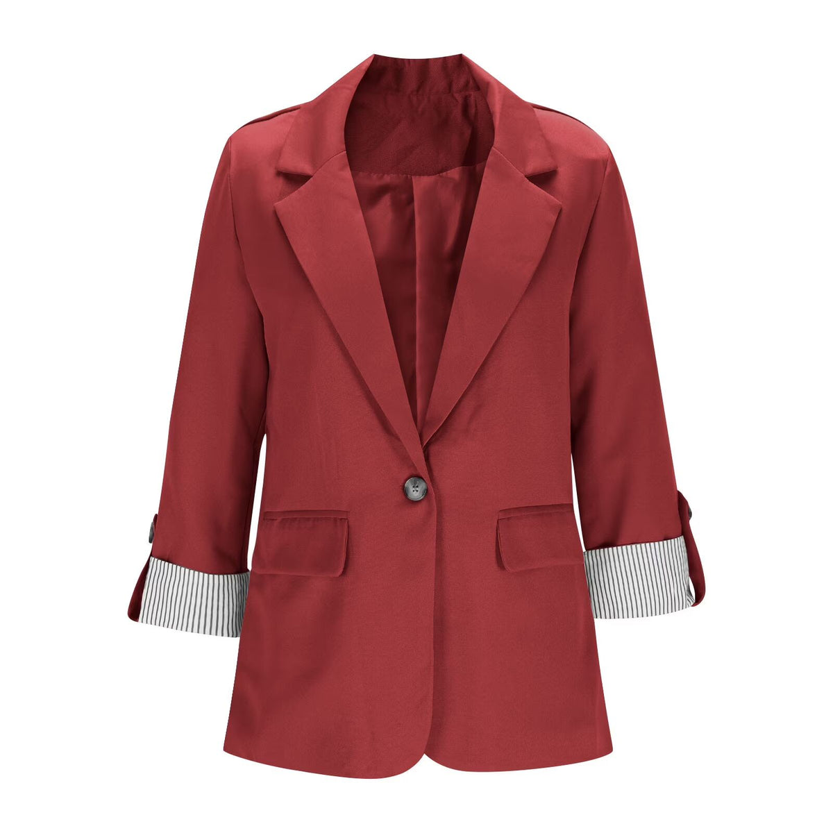 Contrast-Cuff Open-Front Blazer
