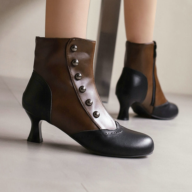 Color-Block Chunky-Heel Ankle Boots