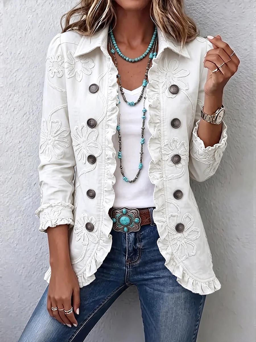 Embroidered Jacquard Ruffle Jacket