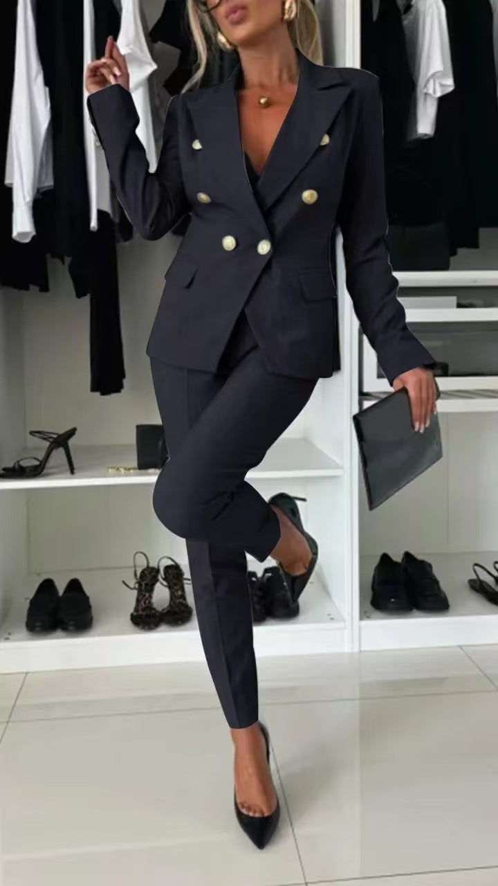 Double-Breasted Blazer & Trouser Suit Set