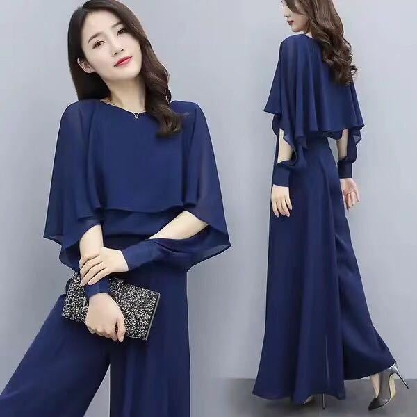 Cape-Sleeve Top & Wide-Leg Pants Set