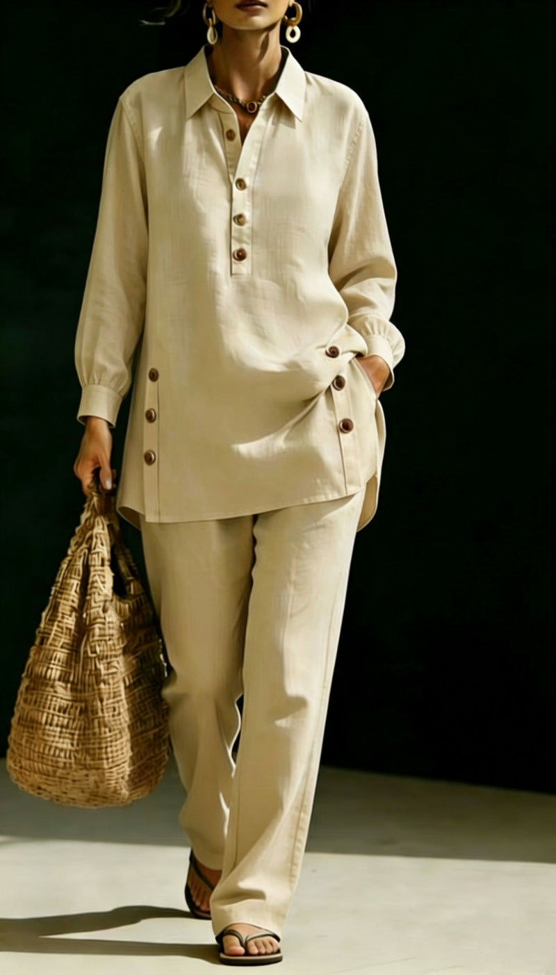 Button-Front Shirt & Trousers Set