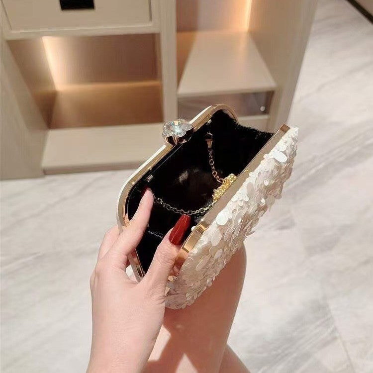 Sequin Shell Chain Evening Crossbody Bag