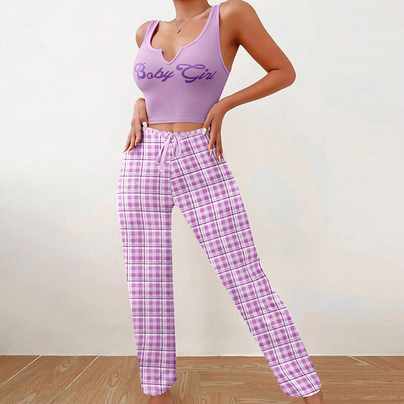 Plaid Print Cami Top & Pants Two-Piece Pajama Set