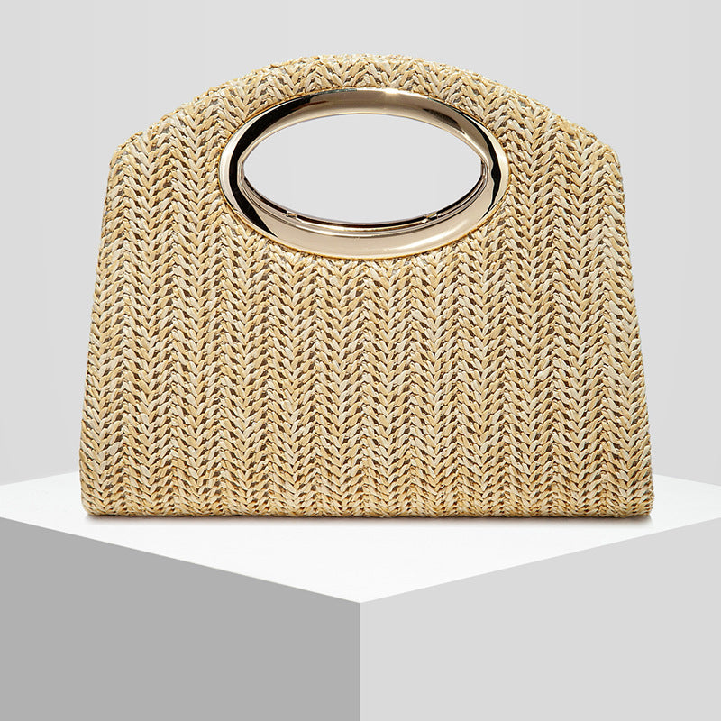 Striped Straw-Weave Evening Crossbody Bag