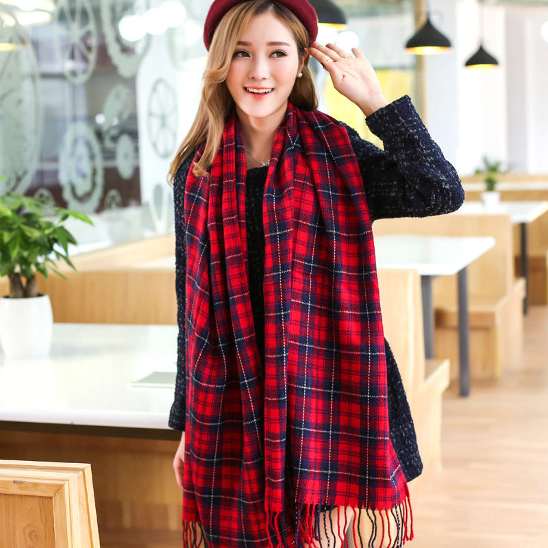 Plaid Fringed Wool-Blend Scarf