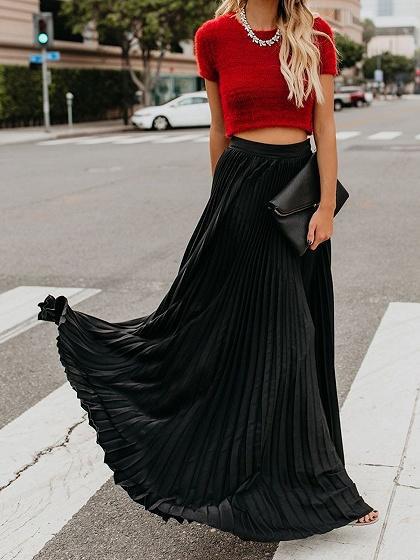 High-Waist Pleated Chiffon Maxi Skirt