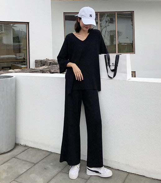 Knit Top & Wide-Leg Pants Set