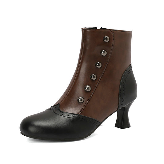 Color-Block Chunky-Heel Ankle Boots