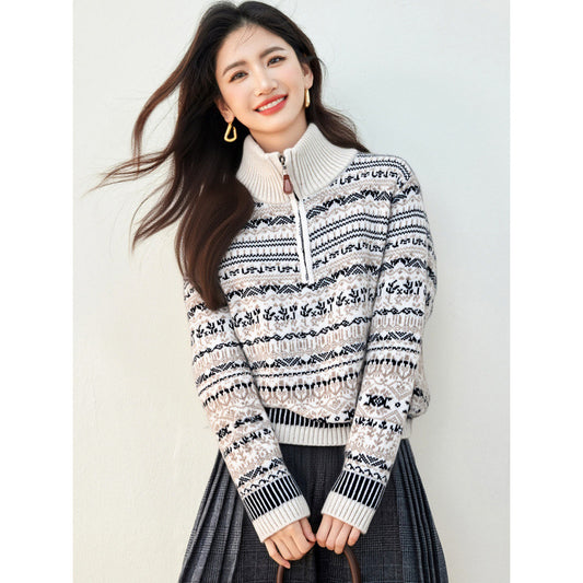 Jacquard Embroidered Knit Sweater