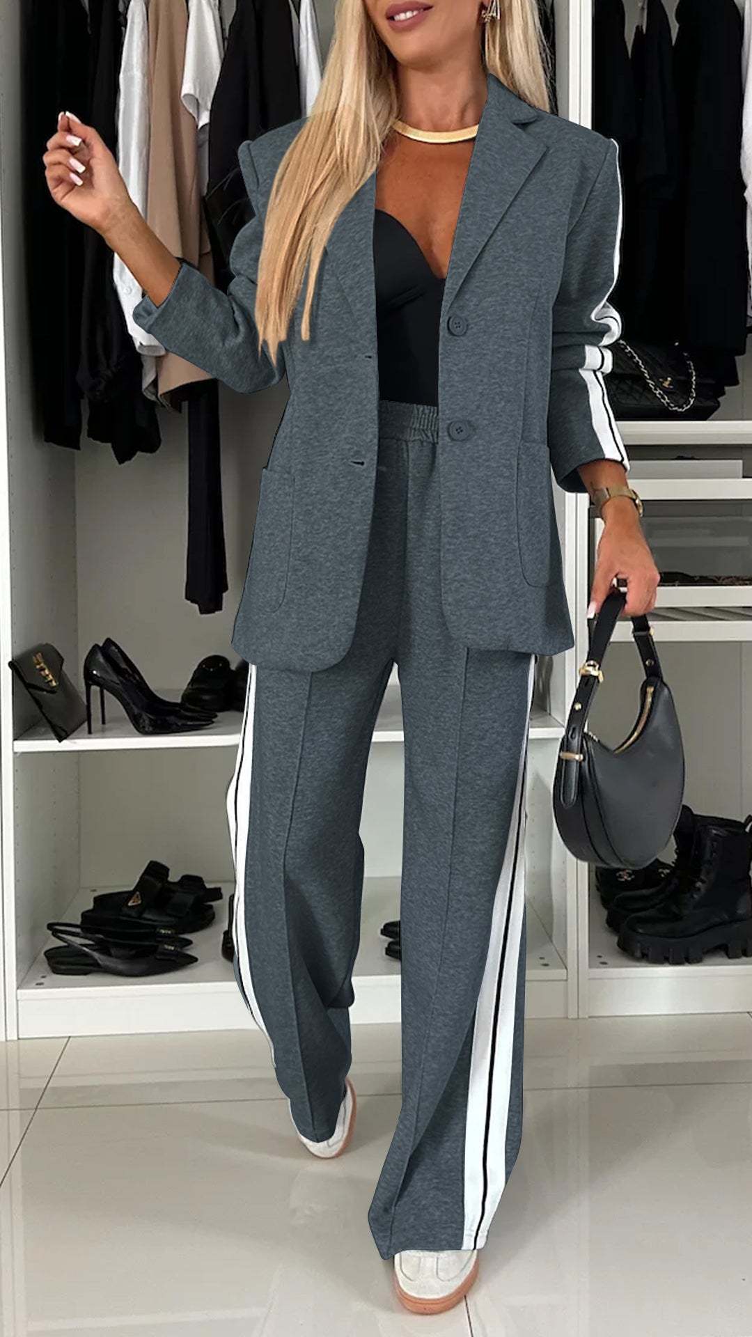 Side-Stripe Lapel Blazer & Trouser Set