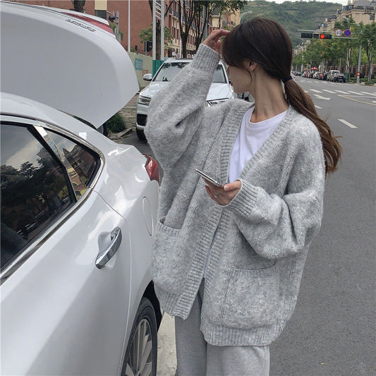 Loose Fit Open-Front Knit Cardigan