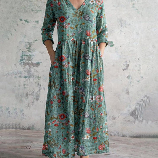 Floral Print Long-Sleeve Midi Dress