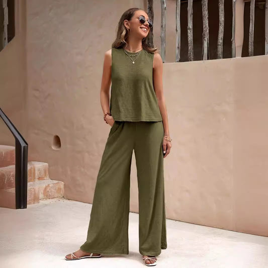 Sleeveless Top & Wide-Leg Pants Two-Piece Set