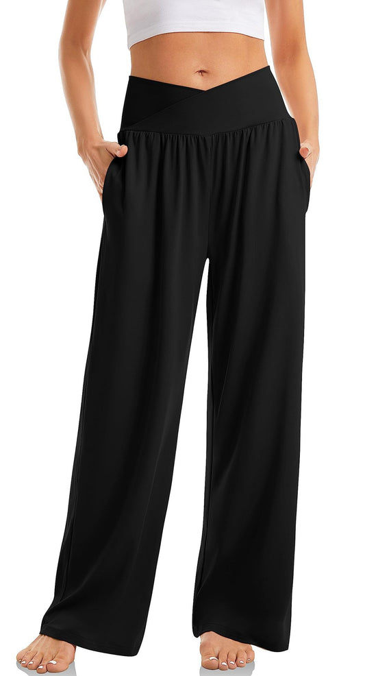 Cross-Waist Wide-Leg Trousers