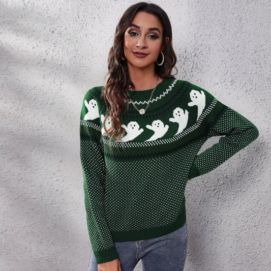 Graphic Print Loose Knit Sweater