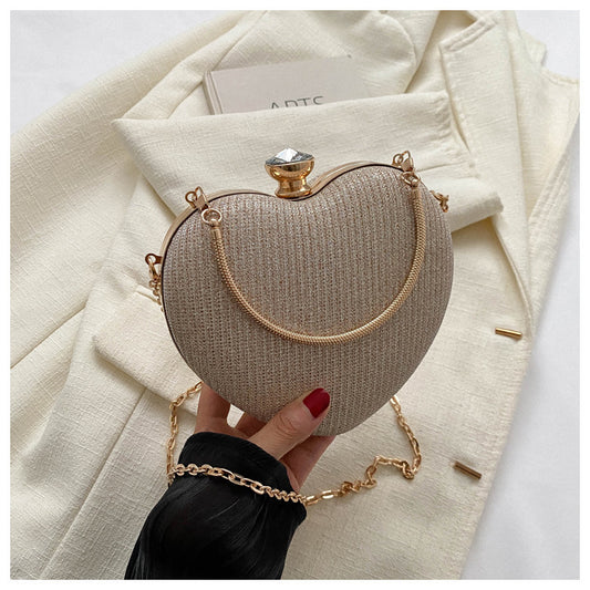 L'Amour Heart Evening Clutch - Sculpted Metallic Crossbody