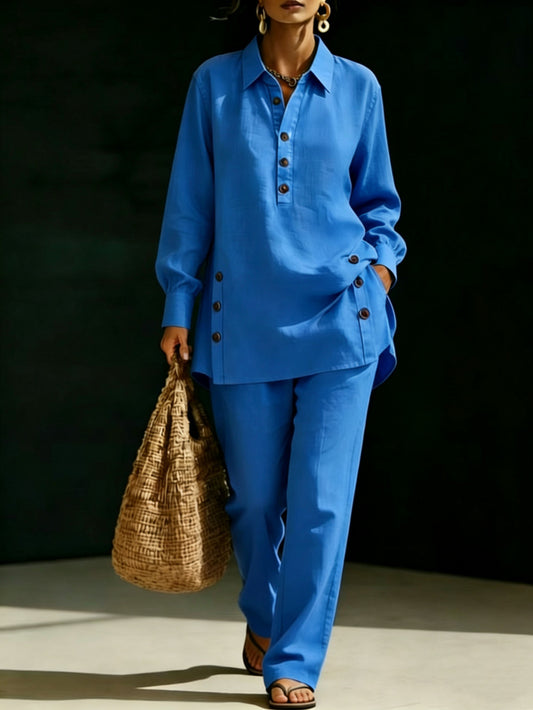 Button-Front Shirt & Trousers Set