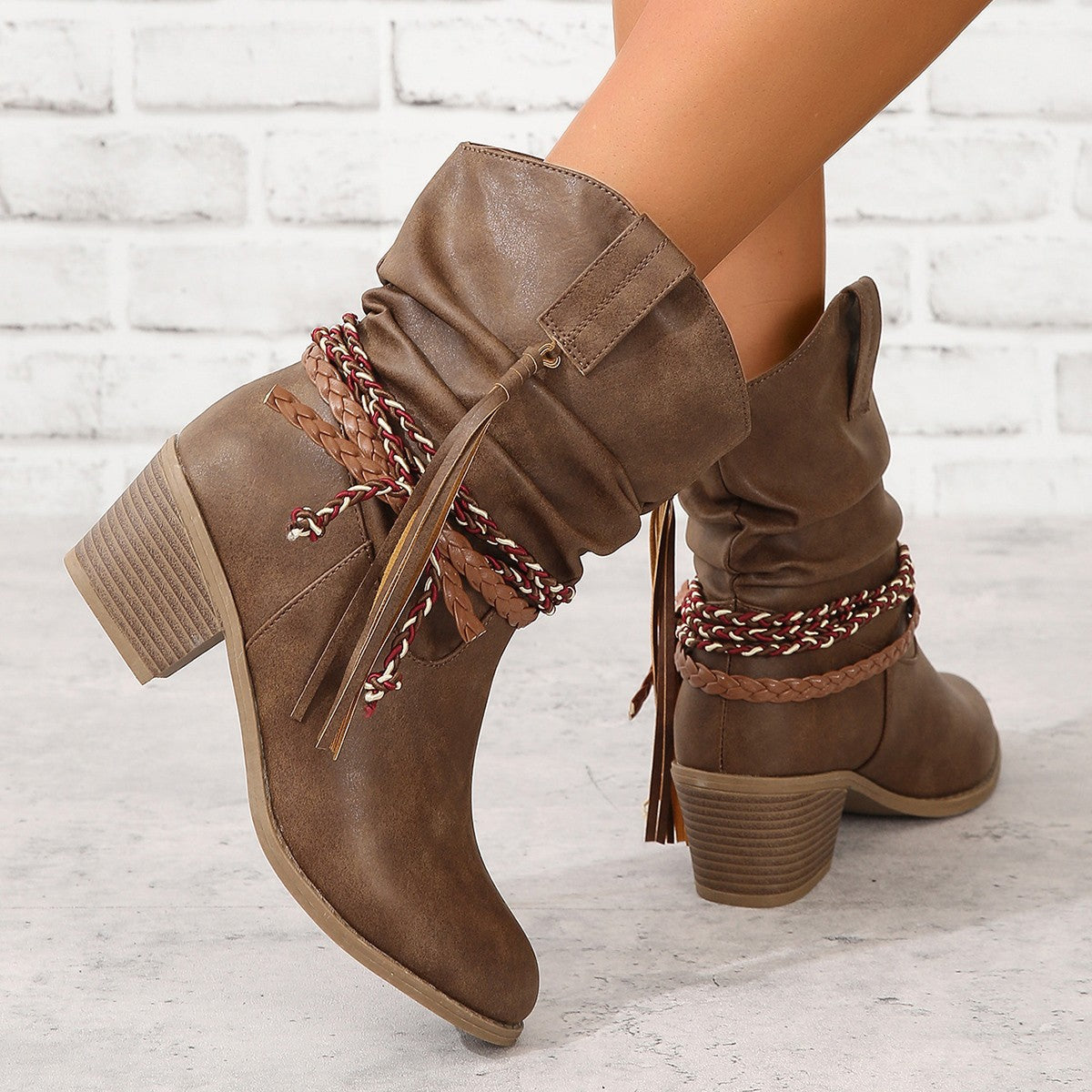 Retro Tassel Square-Heel Western Boots