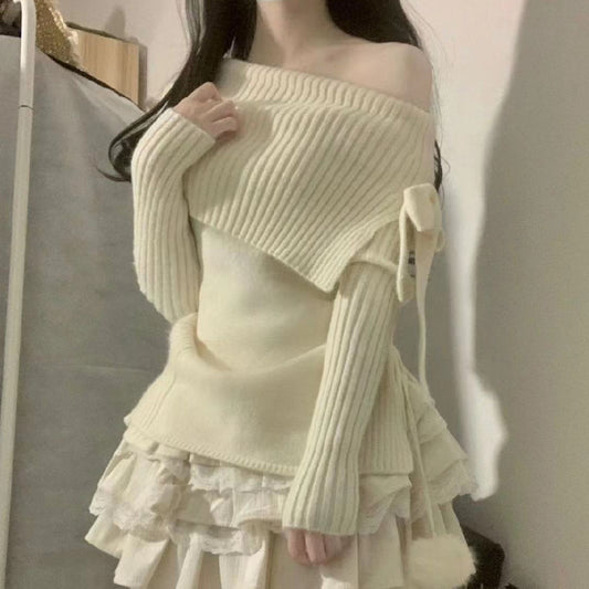 One-Shoulder Long Sleeve Knit Top