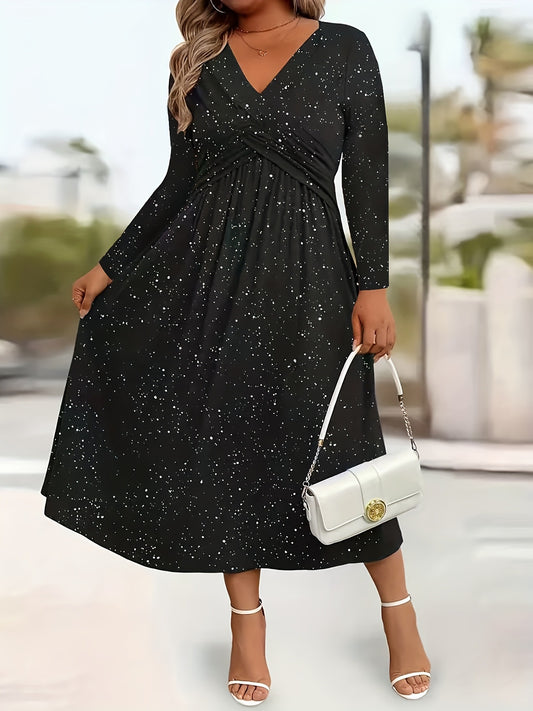 V-Neck Knotted-Waist Midi Dress