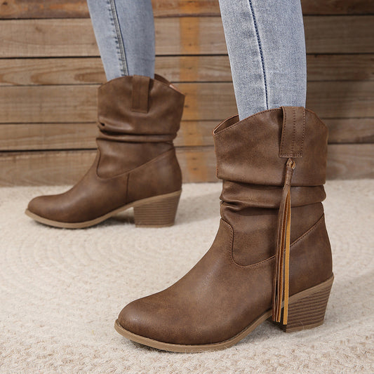 Retro Tassel Square-Heel Western Boots