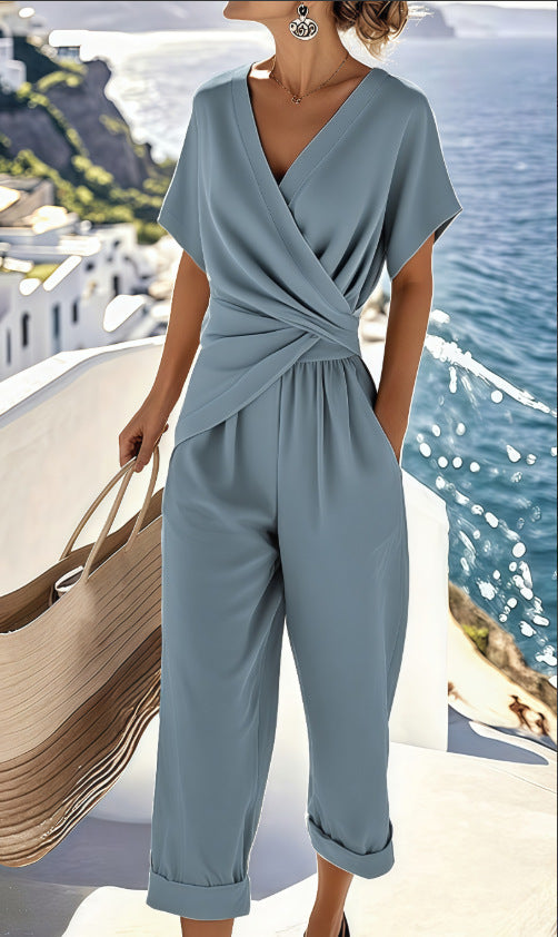 Isla Wrap Co-Ord - V-Neck Top & Cropped Pant Set