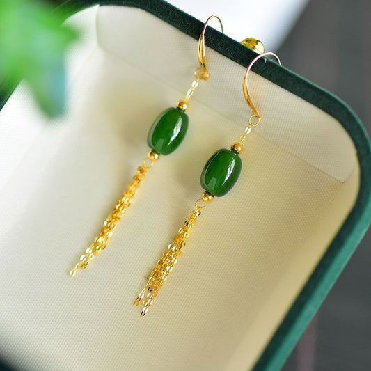 Oval Spinach Green Gold Earrings