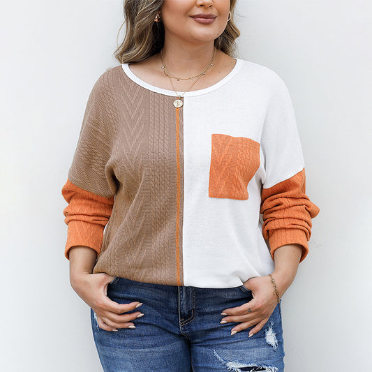 Round-Neck Contrast Knit Sweater