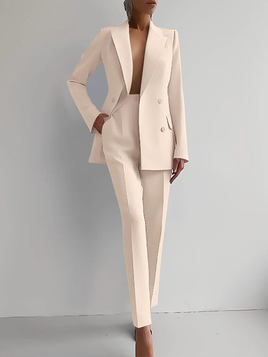 Draped Collarless Blazer & Trouser Set