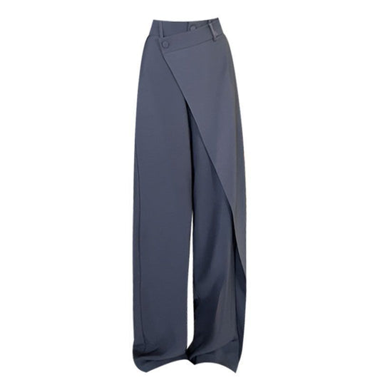 Asymmetric Wrap Front Wide-Leg Trousers