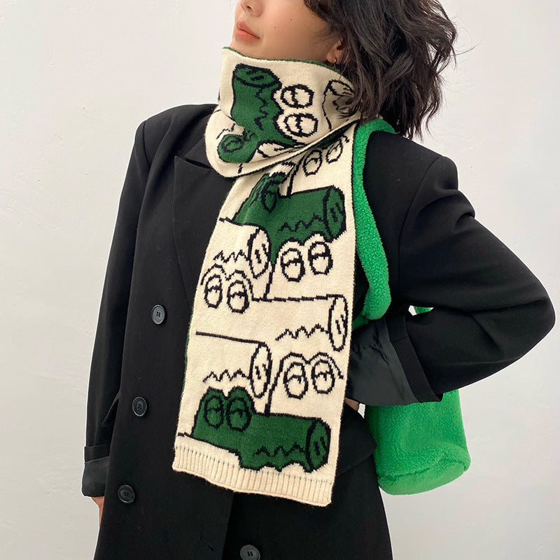 Crocodile Jacquard Knit Scarf