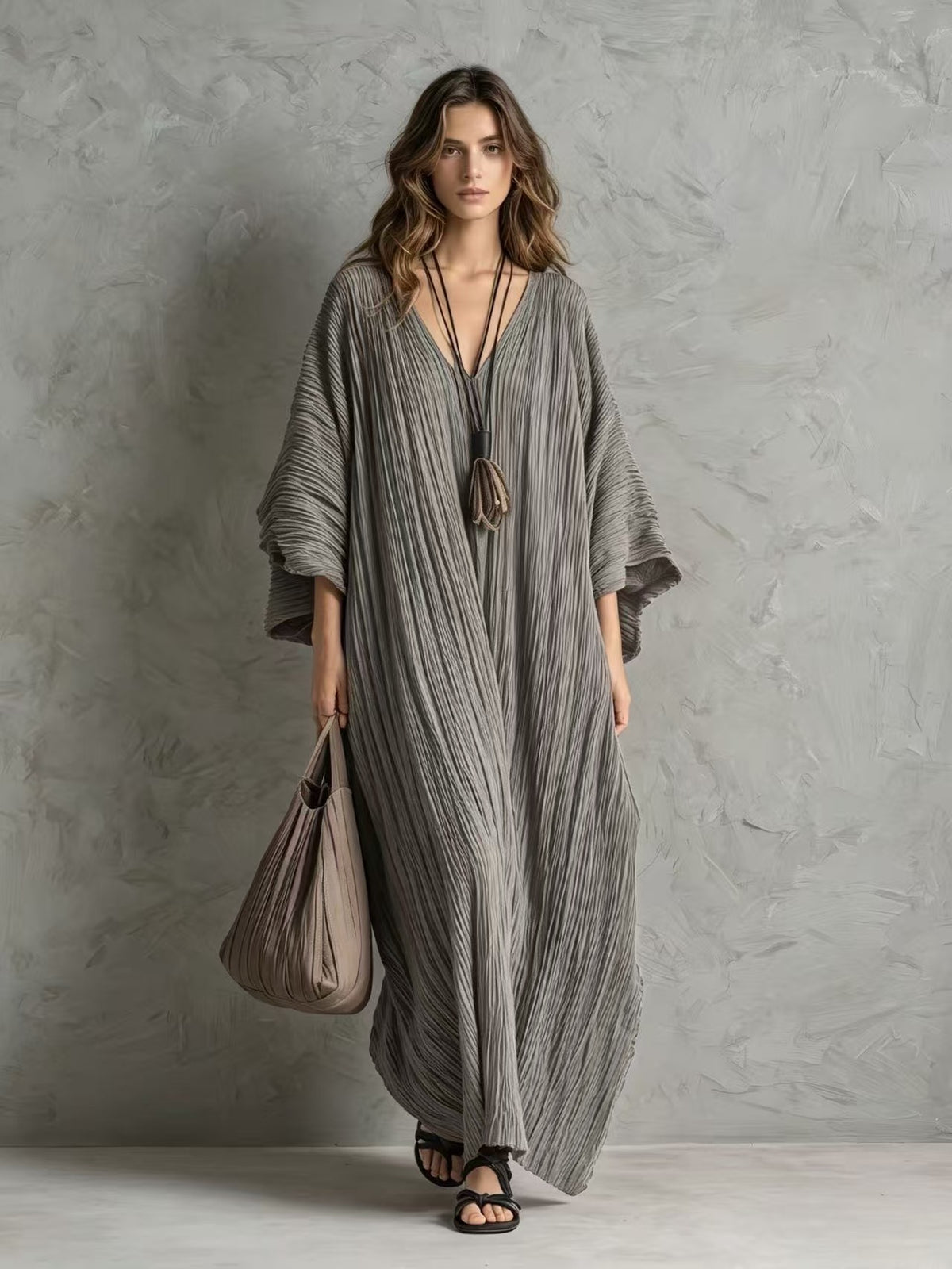 The Textured Kaftan Dress - Raglan-Sleeve V-Neck Resort Dress