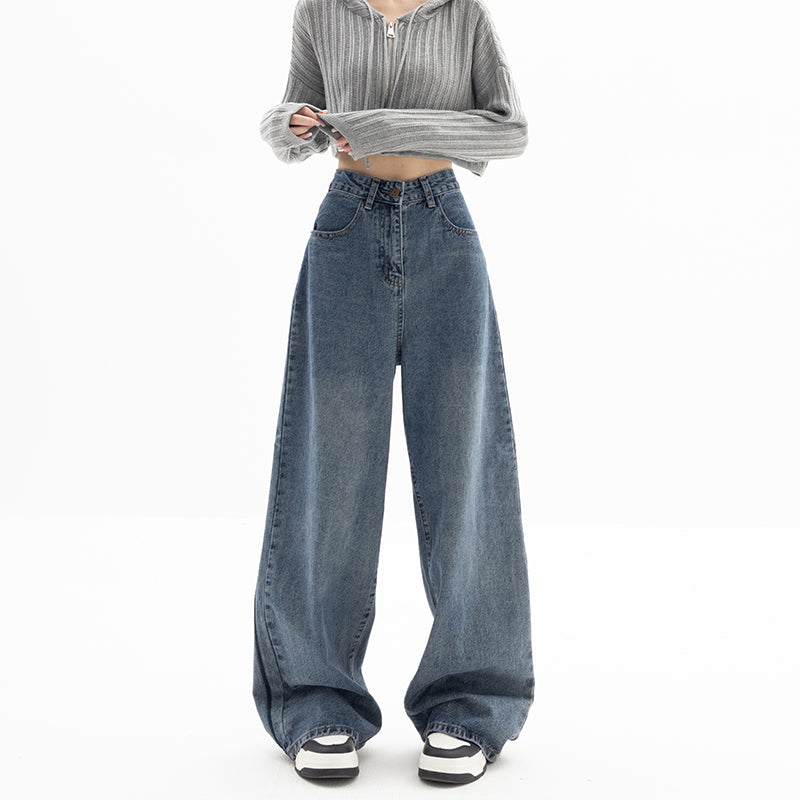 High-Waist Water-Washed Wide-Leg Jeans