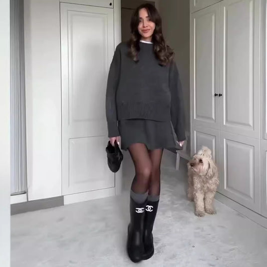 Chunky Knit Pullover & Mini Skirt Two-Piece Set