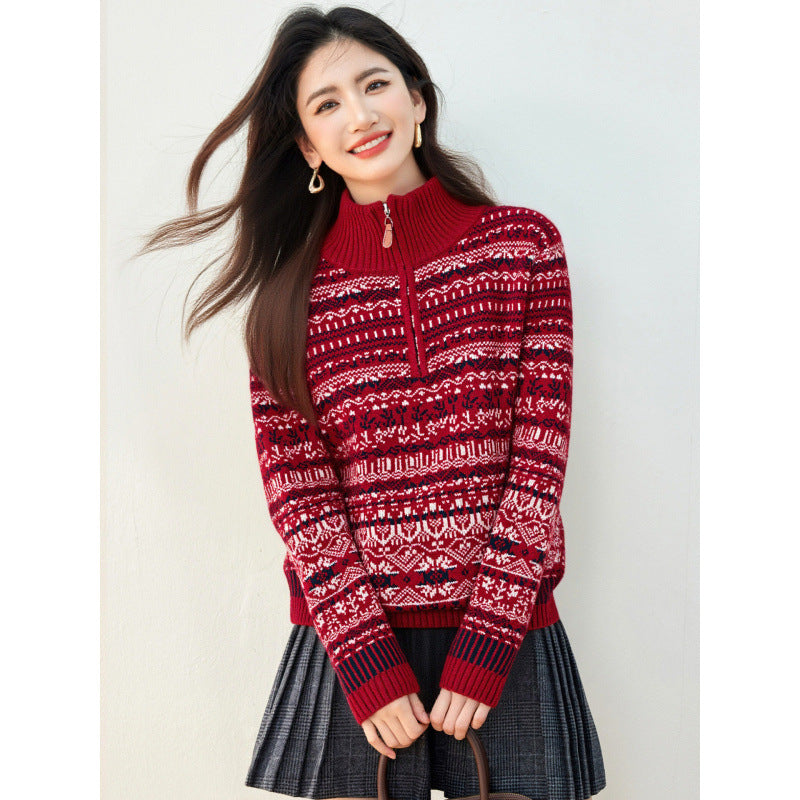 Jacquard Embroidered Knit Sweater