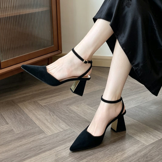 Chunky-Heel Pointed-Toe Pumps