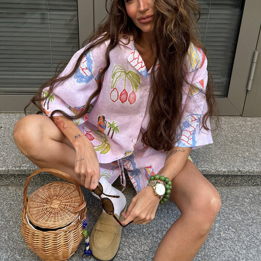 Tropical Print Camp-Collar Shirt & Shorts Set