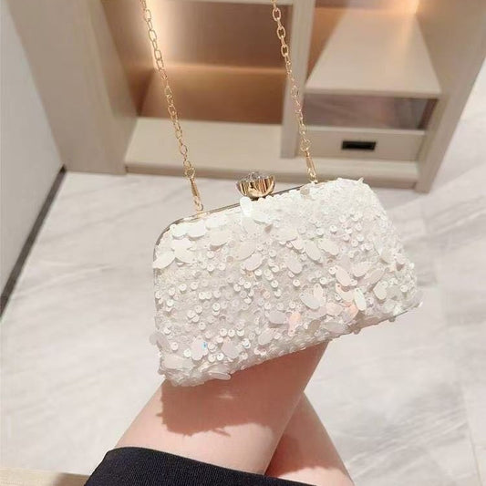 Sequin Shell Chain Evening Crossbody Bag