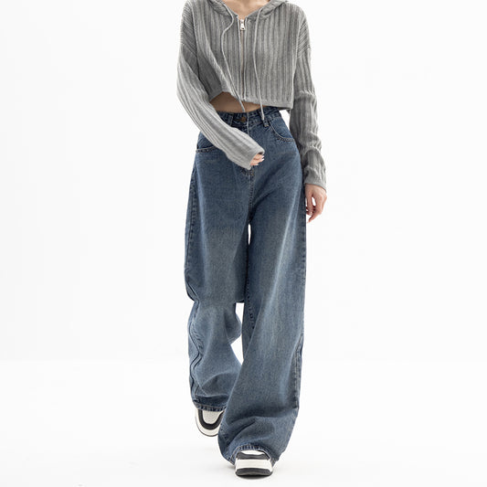 High-Waist Water-Washed Wide-Leg Jeans